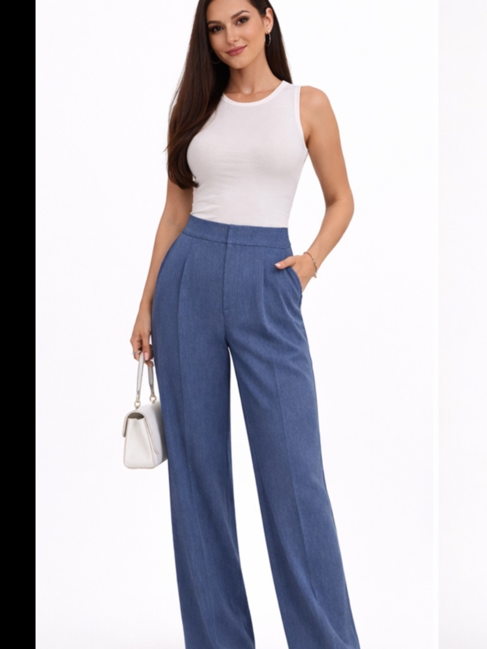 Wide Leg High-Rise Blue Womens Pants Large - Picture 4 of 4